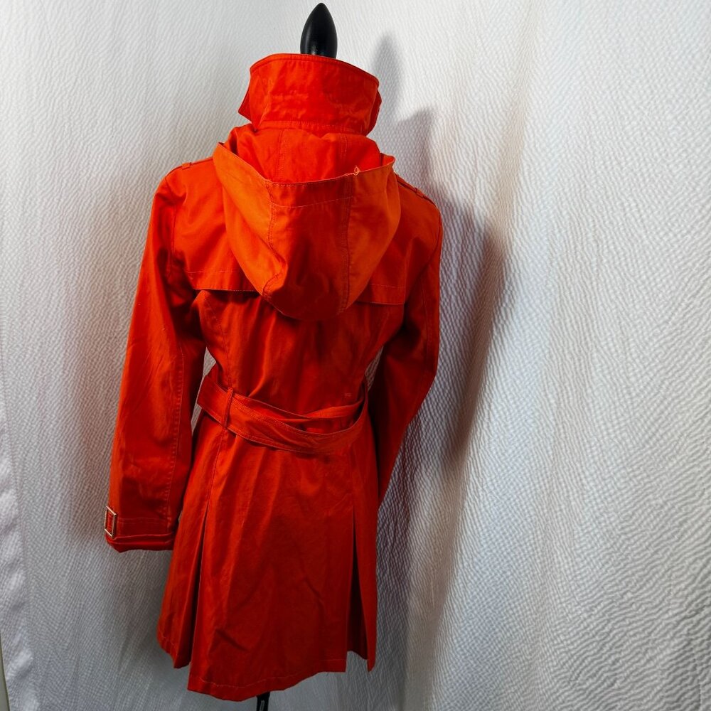 Michael Kors Women's Poppy Orange Belted Trench Coat Pocket Gold Buttons Size S - Picture 4 of 11